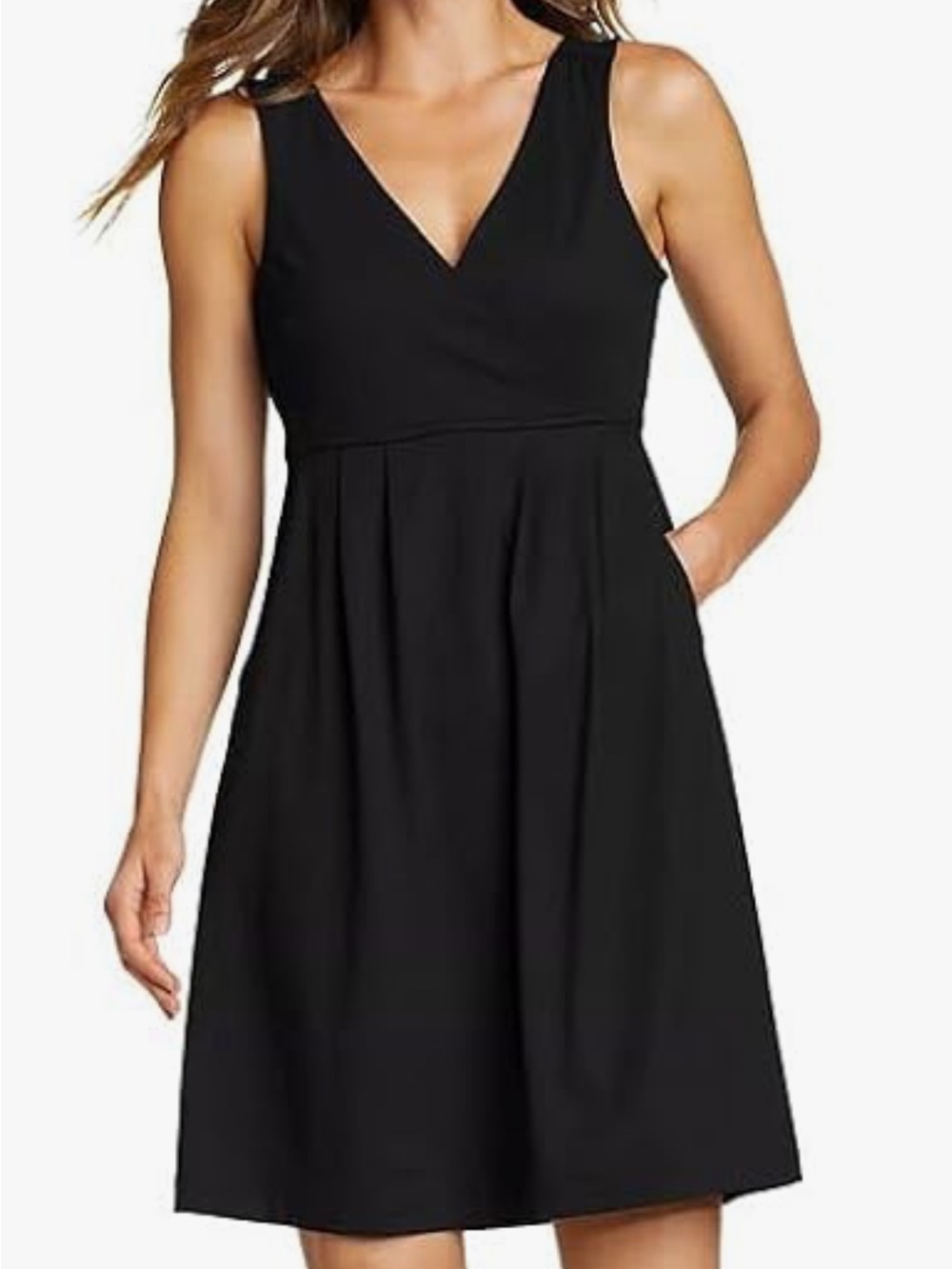EDDIE BAUER Aster Crossover Sleeveless Black Dress with Pockets Petite Med